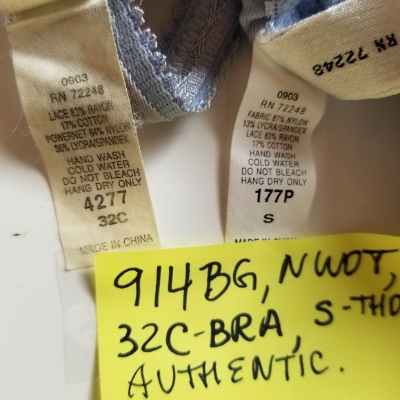 #914BG NWOT Authentic 32C Felina Lingerie Blue Lace Padded Bra, Matching S Thong - Picture 12 of 12